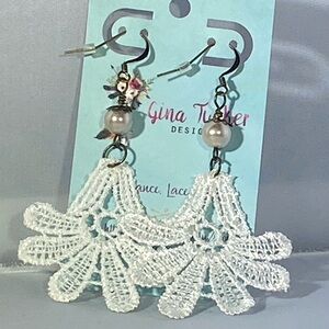 Handmade in USA Vintage style Bohemian glass Pearl and lace earrings bridal